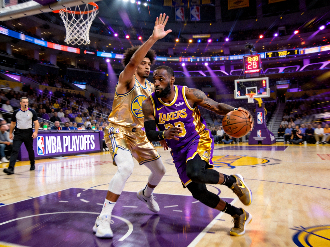 NBA季后赛湖人队勇士队激烈对抗比赛图片