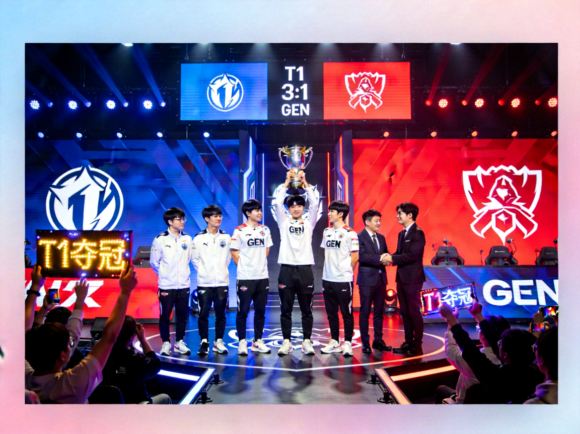 T1战队击败GEN战队电竞赛事现场图片